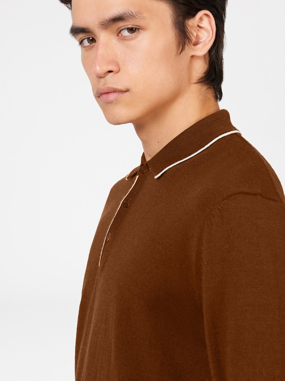 Ben Sherman Tipped Merino Sweater Med Polo Hals Brune | FUEOI6875