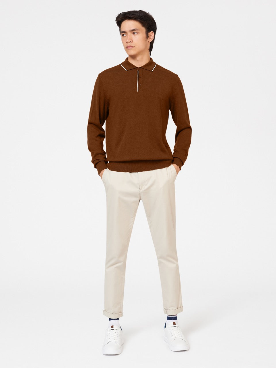 Ben Sherman Tipped Merino Sweater Med Polo Hals Brune | FUEOI6875