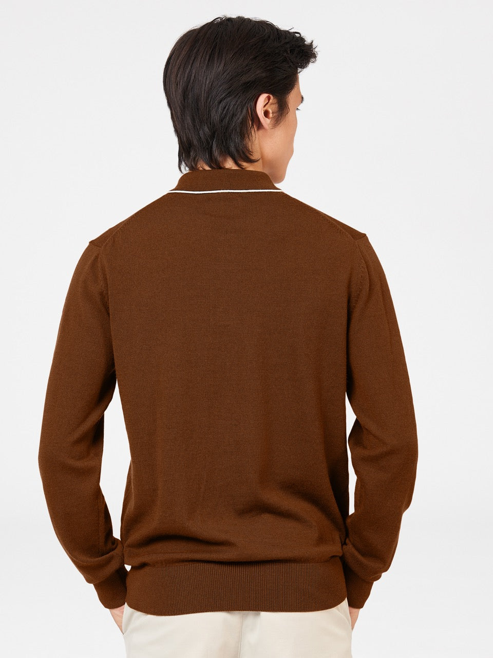 Ben Sherman Tipped Merino Sweater Med Polo Hals Brune | FUEOI6875